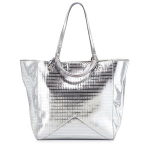Rafe New York Joey Metallic Leather Tote Bag Silver Screen